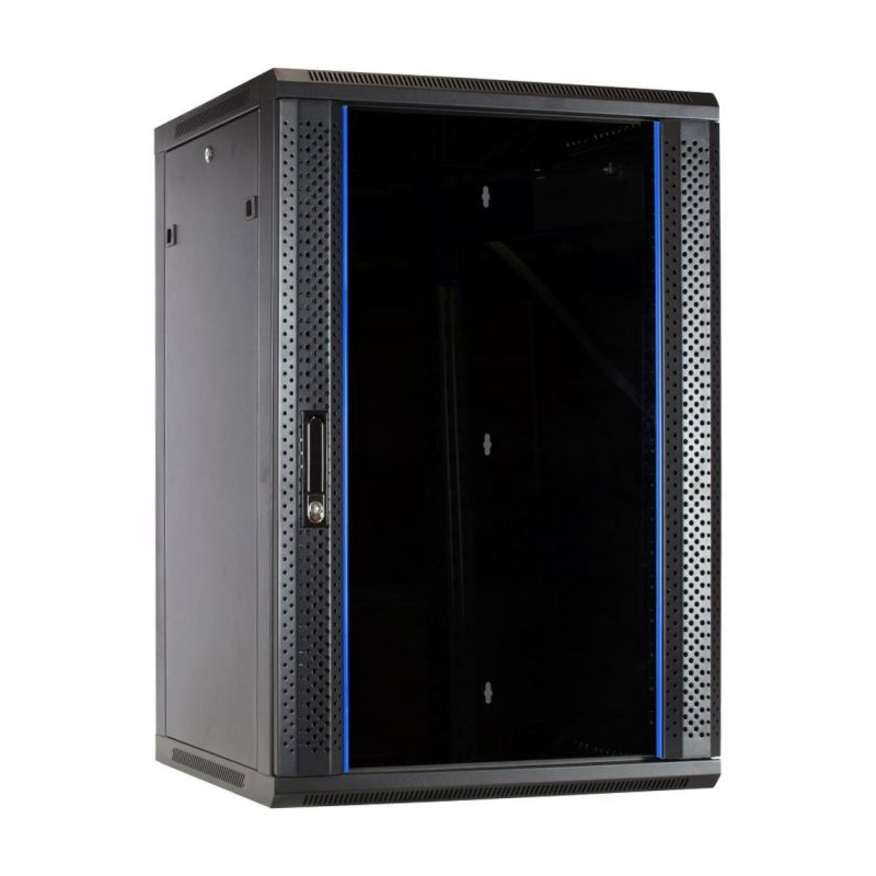 22U wandkast met glazen deur 600x600x1100mm (BxDxH)