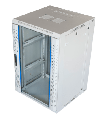 18U witte wandkast (kantelbaar) met metalen deur 600x600x1000mm (BxDxH)