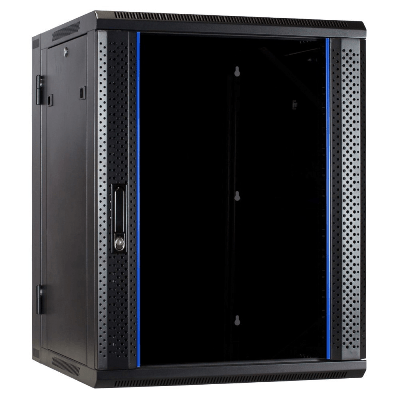 18U wandkast (kantelbaar) met glazen deur 600x600x900mm (BxDxH)