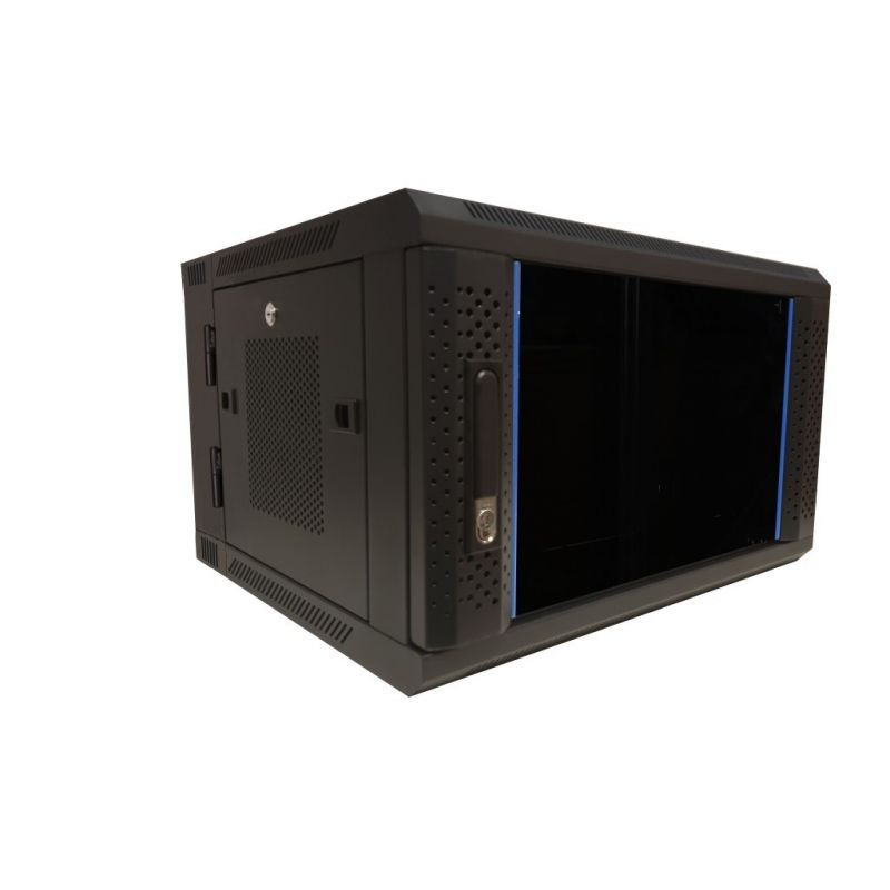 6U wandkast (kantelbaar) met glazen deur en geperforeerde zijwanden 600x600x368mm