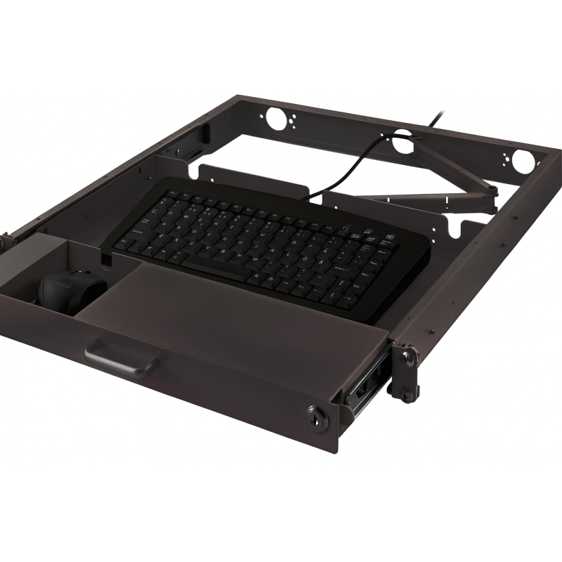 Toetsenbord en muis plank, uitschuifbaar en afsluitbaar, 1U, 19-inch, zwart